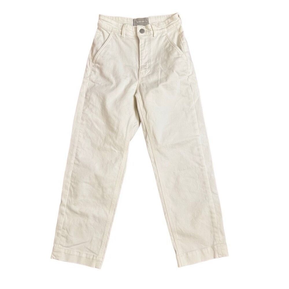 Everlane The Straight Leg Crop Jeans White Denim High Rise Size 0